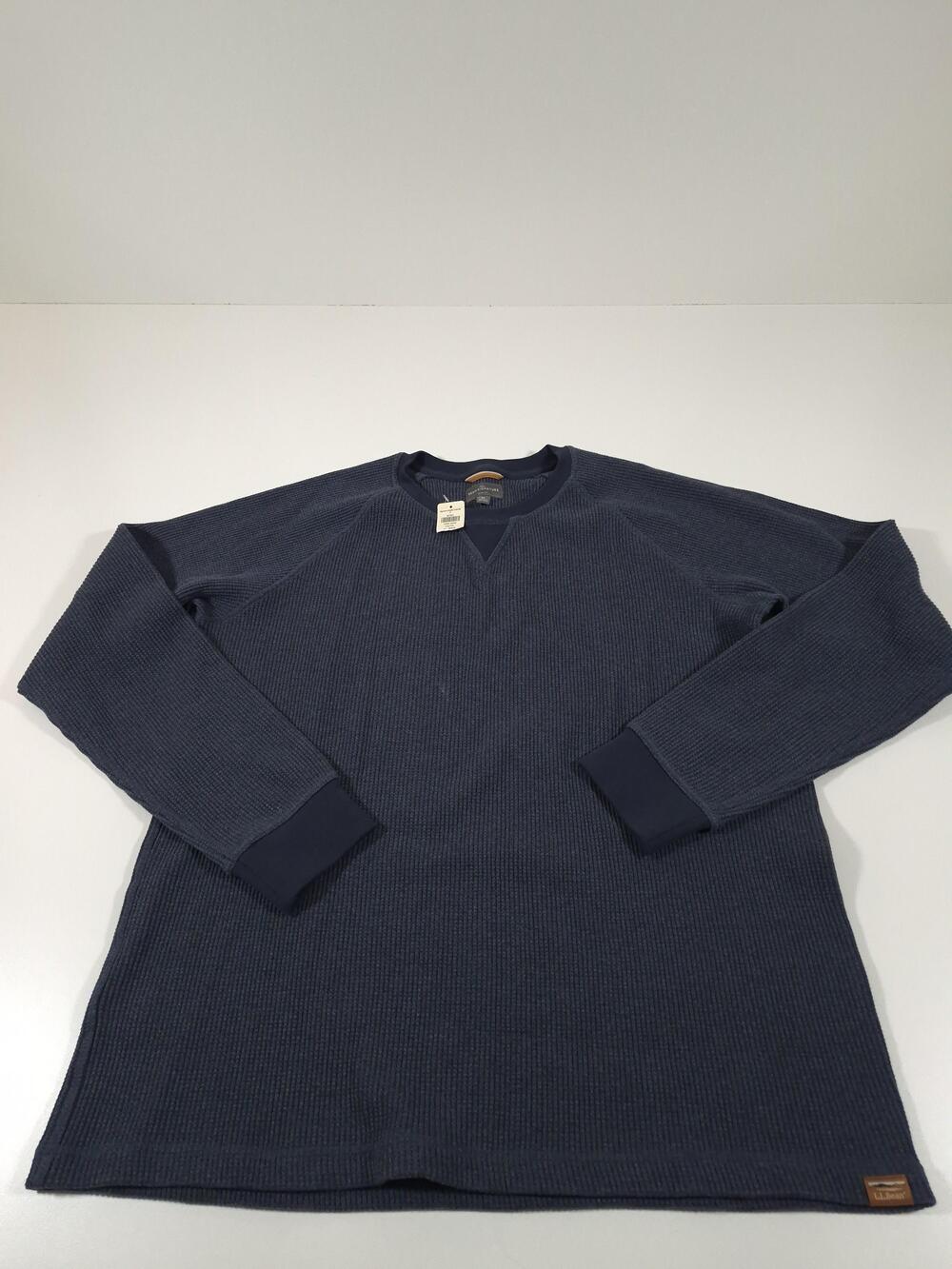 LL Bean Signature Sweater Mens XL Blue Cotton Waffle Knit Crewneck Thermal